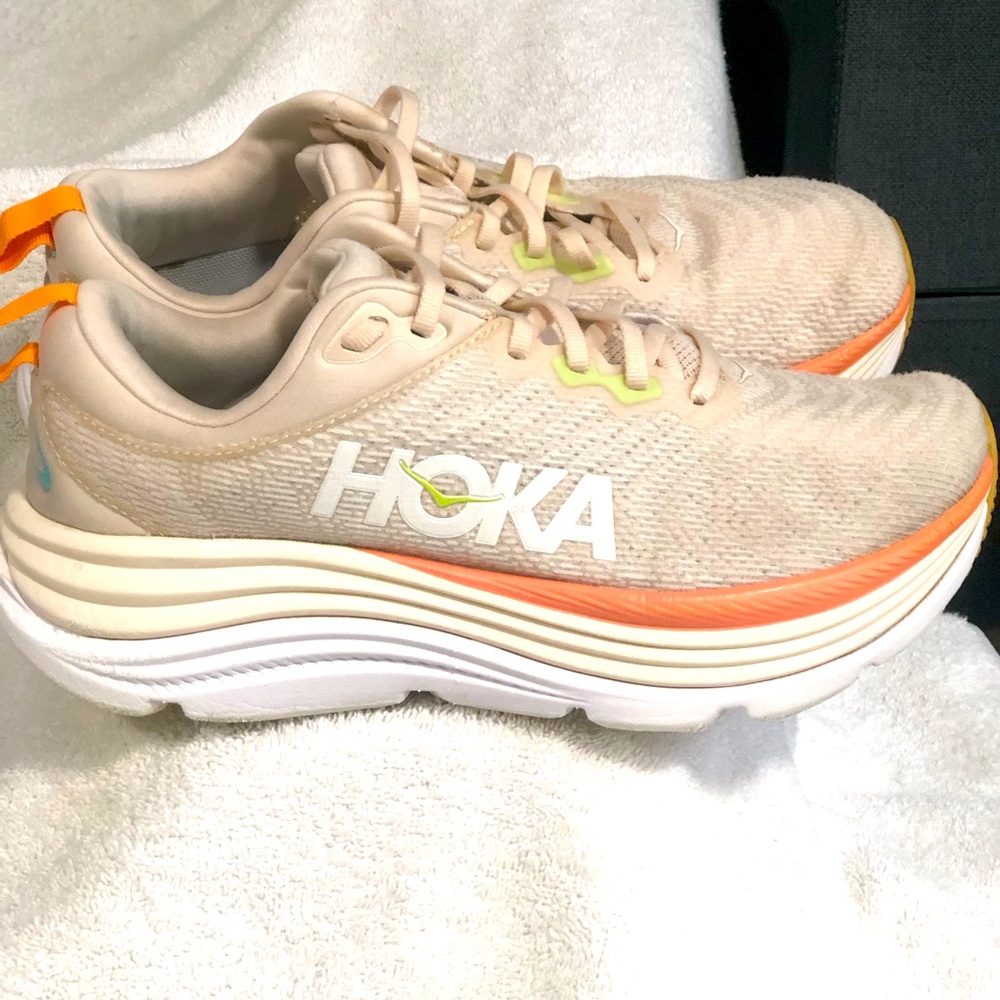 Hoka One One Women's Running Shoes - Beige with Orange Accents Sz.8.5.